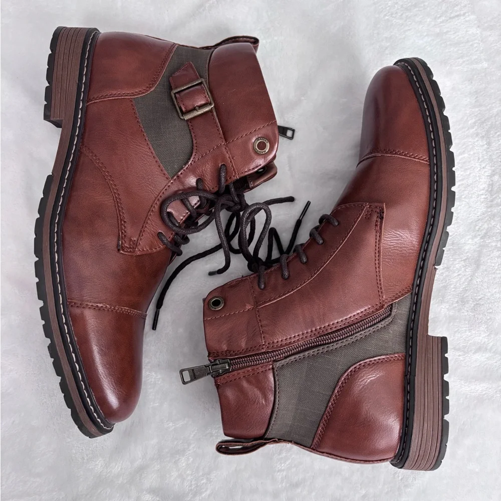 STEVE MADDEN Men's Brown Cap Toe Lace-Up Combat Ankle Boot--NEW--10.5